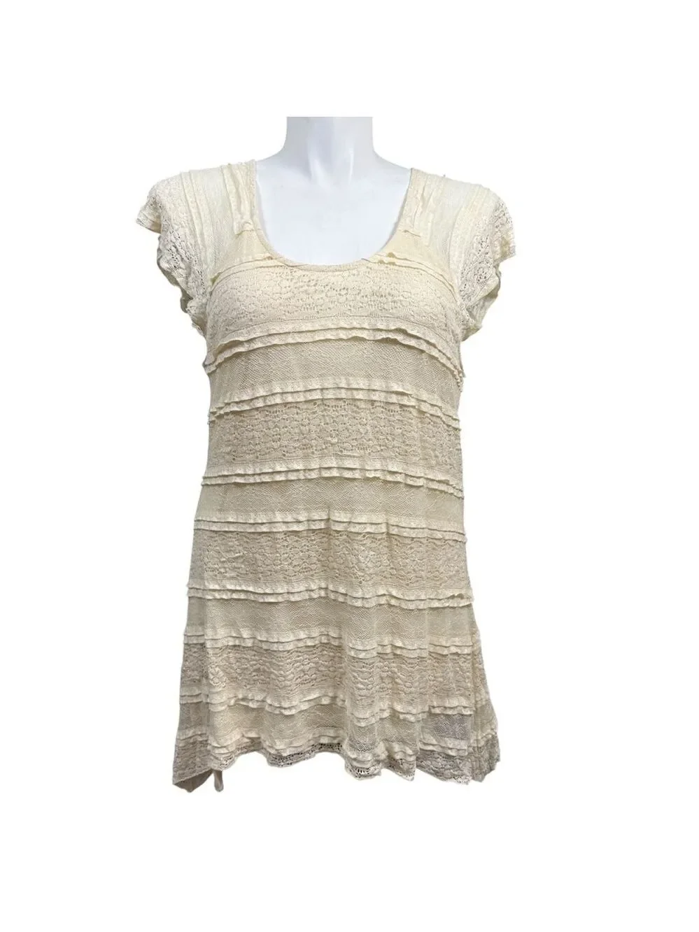 Indigo Soul Ivory Lace Ruffle Tunic Top XL‎ NWT